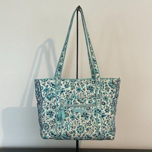 Vera Bradley Tote Bag in Blue Cloud Vine Floral, Summer Handbag or Beach Bag